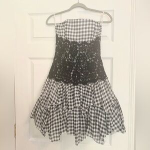 Jessica McClintock Black Lace and White Checkered Dress